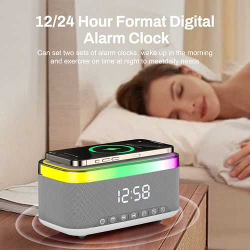🎁🎁OEM Multifunctional Smart Wireless Speaker With LED Display Clock Alarm Phone Charger Bluetooth Speaker💘