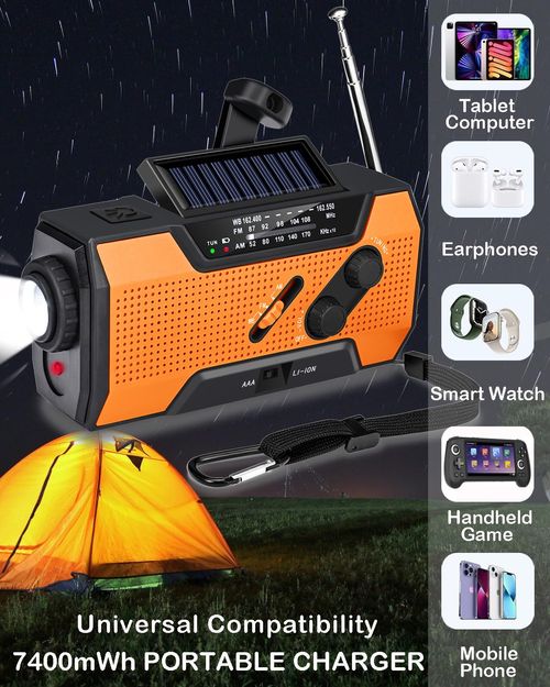 50% OFF Portable Power Bank USB Charger Solar SOS Alarm Radio with AM & FM Bands NOAA Weather