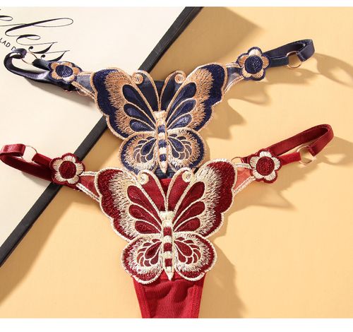 Butterfly - element thong panties for women, sexy and hot, with see - through embroidery, adjustable low - rise, seductive Japanese - style women's underwear