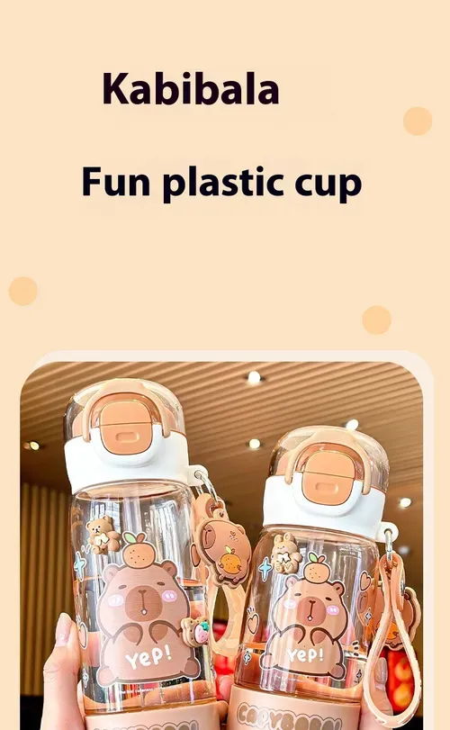 👶Cute double - drinking cup with a strap, pop - up lid, direct - drinking design, children's water cup, large - capacity Tritan straw cup👶👶👶