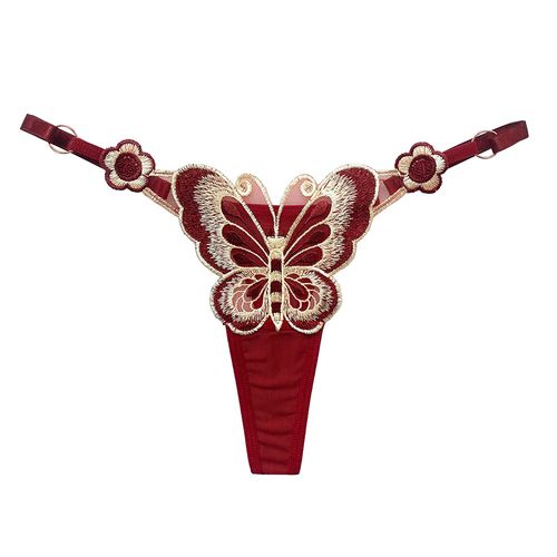 Butterfly - element thong panties for women, sexy and hot, with see - through embroidery, adjustable low - rise, seductive Japanese - style women's underwear