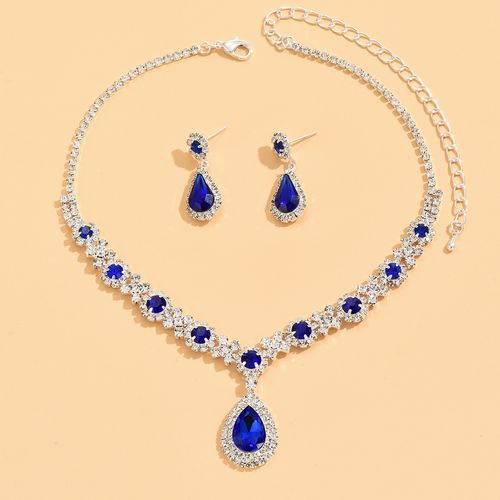 Fashionable European and American New Jewelry Premium Crystal Gem Women's Water Drop Necklace Earnail💎📿