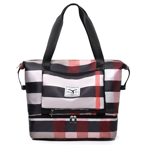 Foldable plaid travel bag fashion shoulder large capacity business trip short travel luggage bag fitness bag portable storage bag