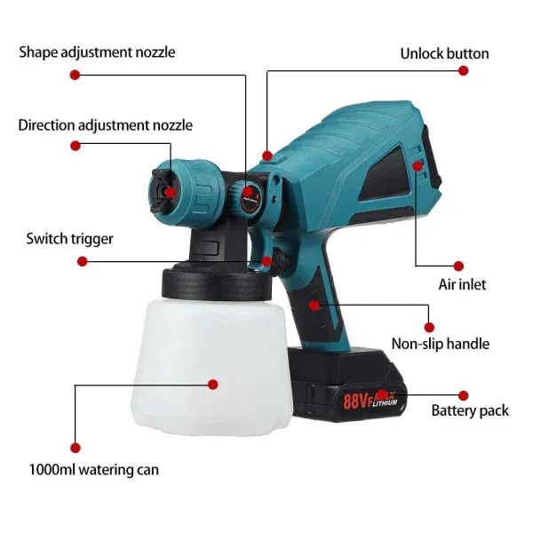 Cordless Electric Spray Gun 3Nozzle Flow Control Airbrush High Power Paint Sprayer Airbrush For Makita