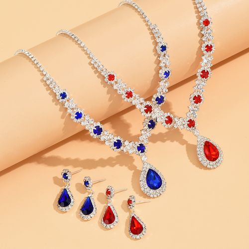 Fashionable European and American New Jewelry Premium Crystal Gem Women's Water Drop Necklace Earnail💎📿
