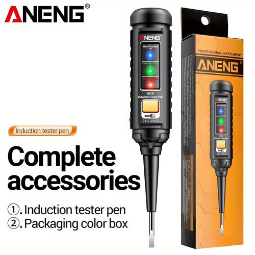 ANENG B15 Electrician's Voltage Tester Pen with LCD Display – Highlight Color Detector, Insulated Screwdriver for DC Detection, Line Breakpoint Lookup, and Self-Testing Function, Battery-Powered (AAA Batteries Not Included), Voltage Detector Pen