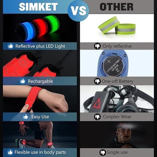 LED Safety Wristband Lights - 2 Pack Rechargeable Light Up Arm Ankle Band Kids Magic Slap Glow Bracelets Reflective Belt High Visibility for Night Cycling Walking Joggers Running Gear