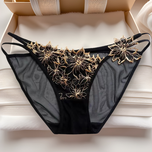 👙👙Ladies' sexy and hot floral embroidery thin style sheer cotton base pure cotton low-rise see-through thong with low-cut crotch.👙👙