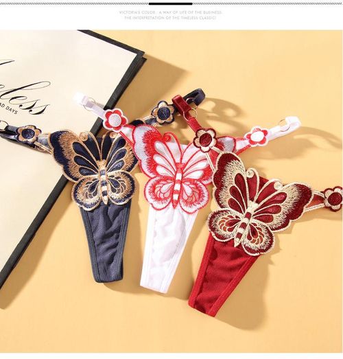 Butterfly - element thong panties for women, sexy and hot, with see - through embroidery, adjustable low - rise, seductive Japanese - style women's underwear