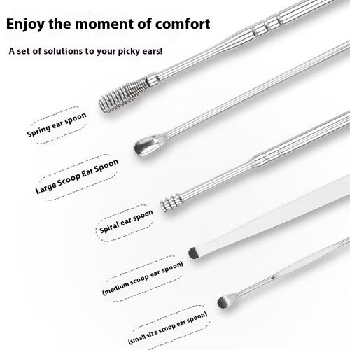 Hot Sale Portable Six-piece Set of Ear Spoons Ear Picking Set Tools Ear Picking Artifact Spiral Stainless Steel Full Set