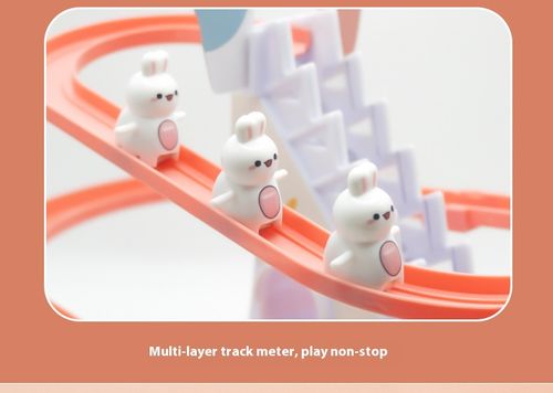 The cute bunny climbing the stairs.  Prepare a gift for your child on Children's Day.  Which child doesn't like it?