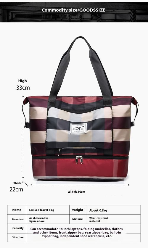 Foldable plaid travel bag fashion shoulder large capacity business trip short travel luggage bag fitness bag portable storage bag
