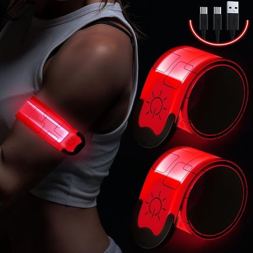 LED Safety Wristband Lights - 2 Pack Rechargeable Light Up Arm Ankle Band Kids Magic Slap Glow Bracelets Reflective Belt High Visibility for Night Cycling Walking Joggers Running Gear