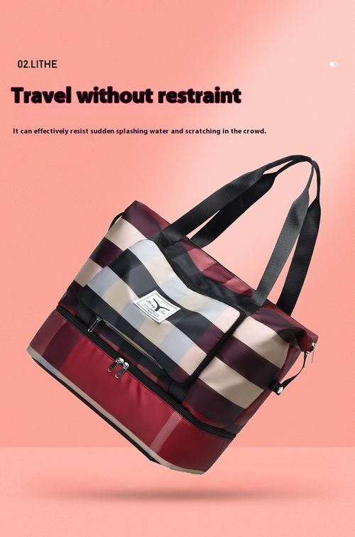 Foldable plaid travel bag fashion shoulder large capacity business trip short travel luggage bag fitness bag portable storage bag