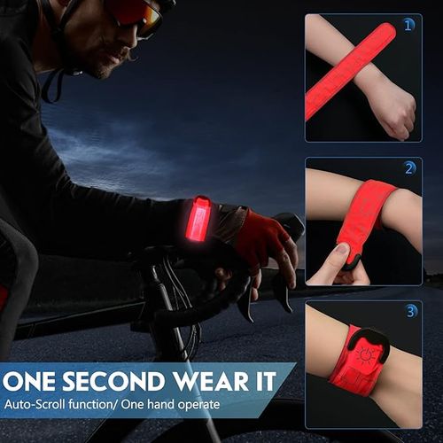 LED Safety Wristband Lights - 2 Pack Rechargeable Light Up Arm Ankle Band Kids Magic Slap Glow Bracelets Reflective Belt High Visibility for Night Cycling Walking Joggers Running Gear