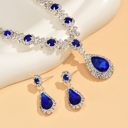 Fashionable European and American New Jewelry Premium Crystal Gem Women's Water Drop Necklace Earnail💎📿