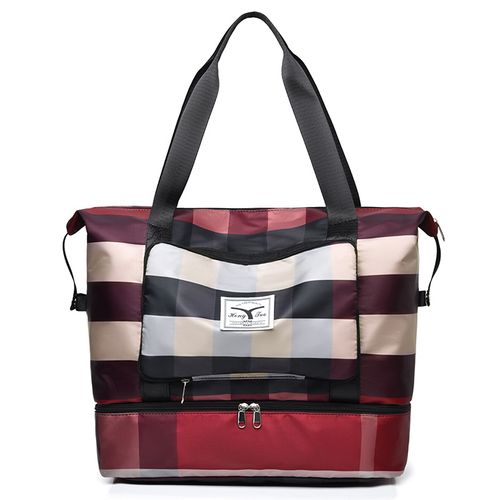 Foldable plaid travel bag fashion shoulder large capacity business trip short travel luggage bag fitness bag portable storage bag