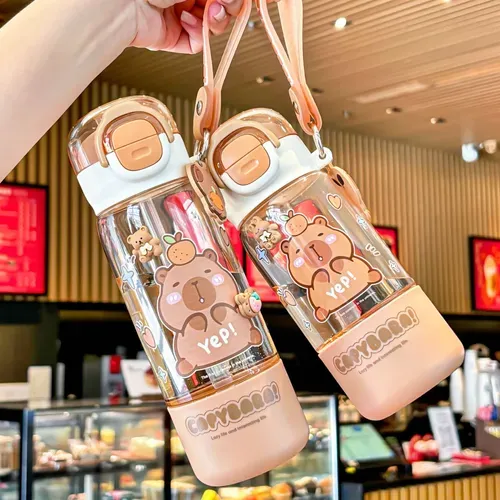 👶Cute double - drinking cup with a strap, pop - up lid, direct - drinking design, children's water cup, large - capacity Tritan straw cup👶👶👶