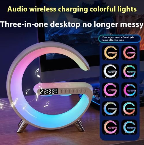 Big G Bluetooth speaker, wireless charger, ambient light, colorful bedside night light, alarm clock, wake-up light