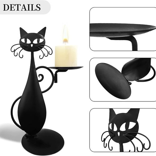 Black Cat Candlestick Vintage Country Cottage Family Metal Cat Decorative Candlestick Ornament