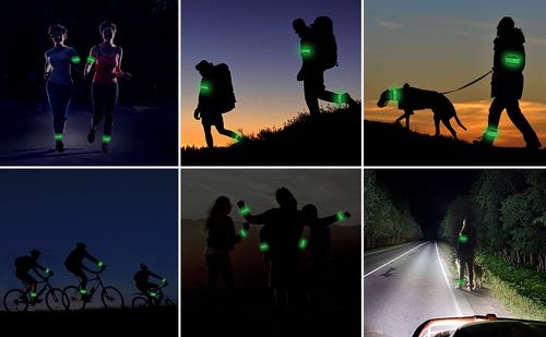 LED Safety Wristband Lights - 2 Pack Rechargeable Light Up Arm Ankle Band Kids Magic Slap Glow Bracelets Reflective Belt High Visibility for Night Cycling Walking Joggers Running Gear