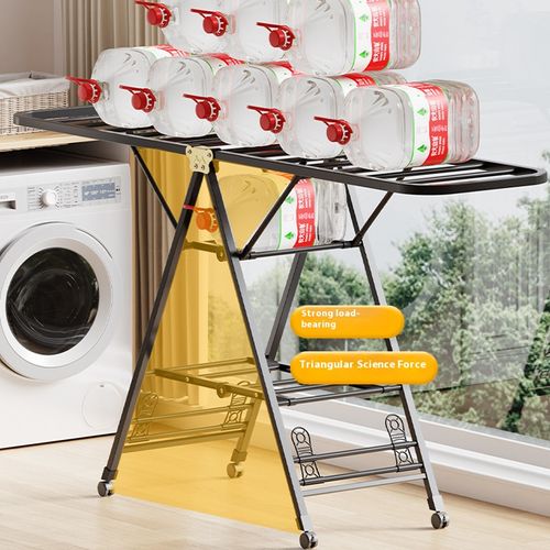 Household drying rack Floor-to-ceiling indoor and outdoor folding pulley airfoil hanger Mobile carbon steel hanger Drying quilt rack