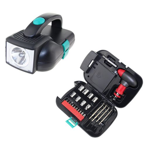 Outdoor toolbox 24-piece set Self-driving car emergency flashlight set Warning light Precision screwdriver