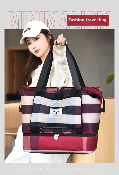 Foldable plaid travel bag fashion shoulder large capacity business trip short travel luggage bag fitness bag portable storage bag