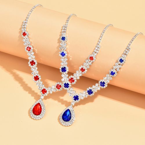 Fashionable European and American New Jewelry Premium Crystal Gem Women's Water Drop Necklace Earnail💎📿