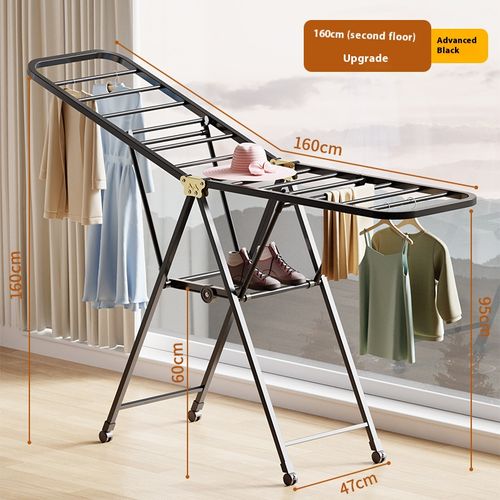 Household drying rack Floor-to-ceiling indoor and outdoor folding pulley airfoil hanger Mobile carbon steel hanger Drying quilt rack