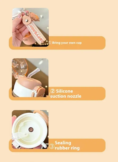 👶Cute double - drinking cup with a strap, pop - up lid, direct - drinking design, children's water cup, large - capacity Tritan straw cup👶👶👶