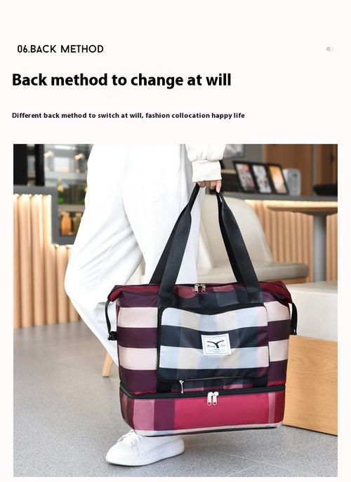 Foldable plaid travel bag fashion shoulder large capacity business trip short travel luggage bag fitness bag portable storage bag