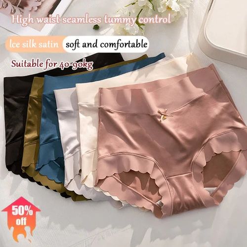 👙👙👙Silk satin high-waist large-size ice silk women's underwear, antibacterial crotch, breathable, large-size, no-gap, comfortable triangle style.👙👙👙