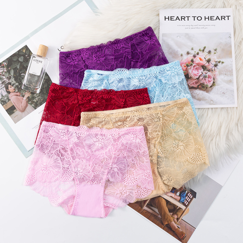 👙👙👙European and American lace hollow women's mid-waist briefs, sexy mesh thin breathable cotton underwear women👙👙👙