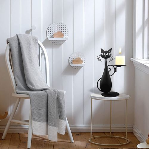 Black Cat Candlestick Vintage Country Cottage Family Metal Cat Decorative Candlestick Ornament