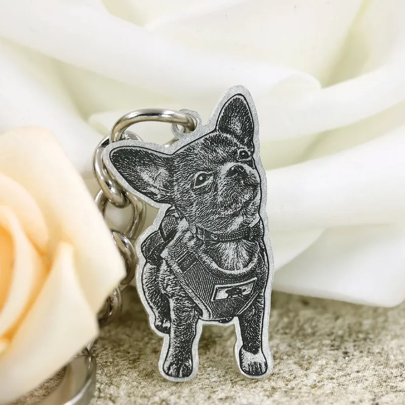 Pet Souvenir Copper Pet Portrait Keychain, Custom Engraved Dog Cat Head Key Ring, Memorial Gift for Pet Lovers
