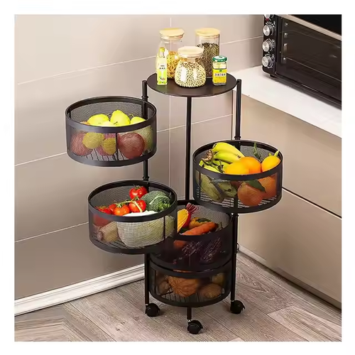 Hot selling 4-layer rotating vegetable rack household round basket cylindrical storage rack kitchen floor multi-layer vegetable rack