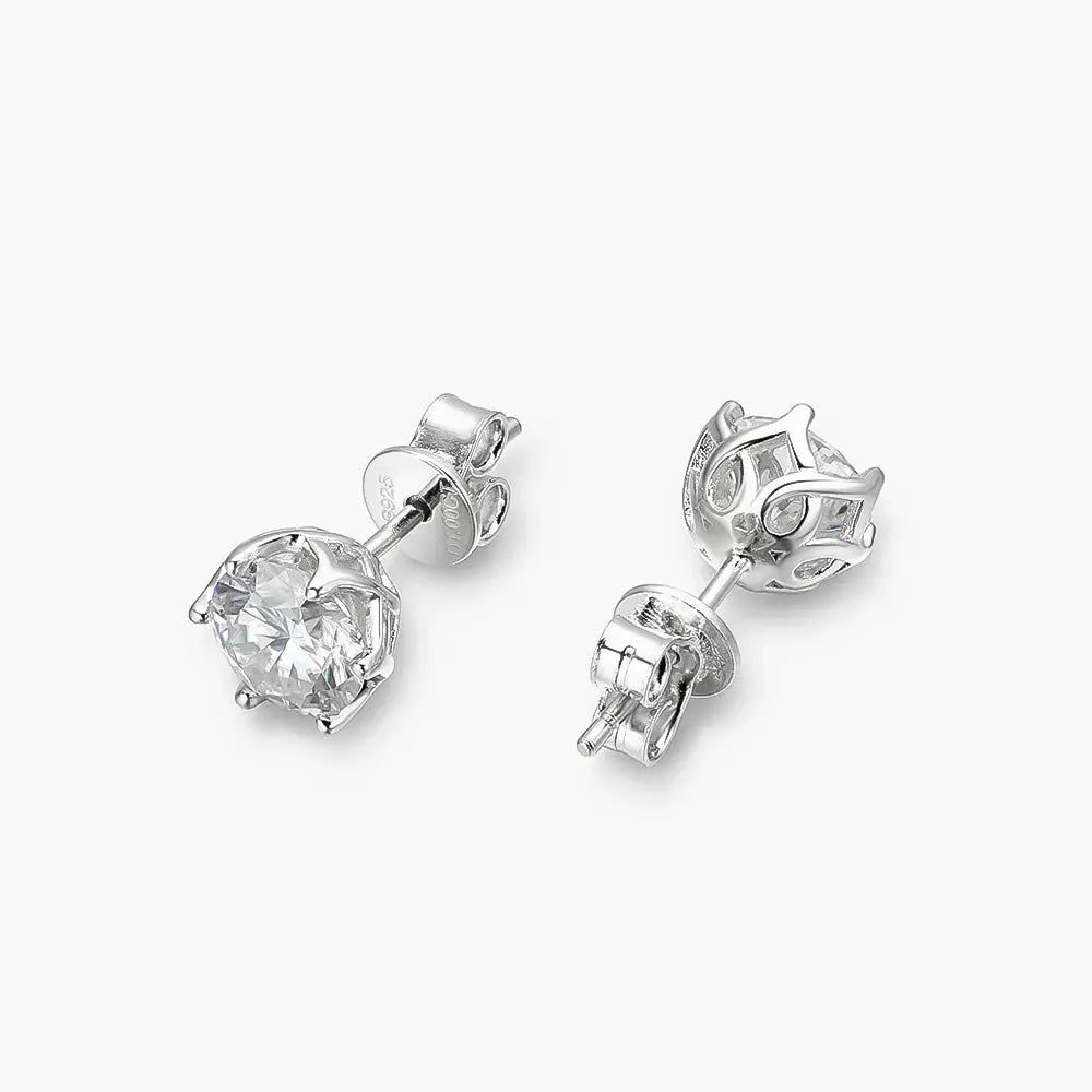 Silver, Rose silver, Yellow silver Moissanite Stud Earrings 1ctw - 2ctw