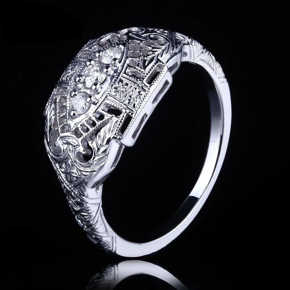 White Gold Plated Silver 3 Stone Moissanite Ring 0.12ct Total