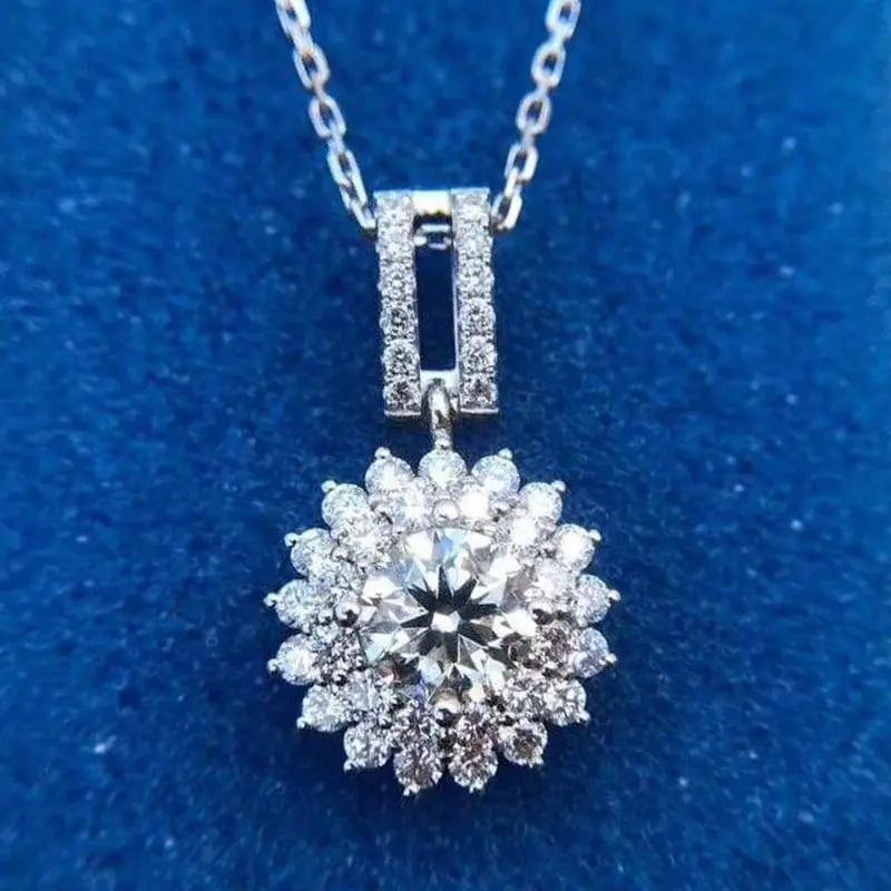 White Gold Plated Silver Double Halo Moissanite Cute Small Necklace 1ct Center Stone