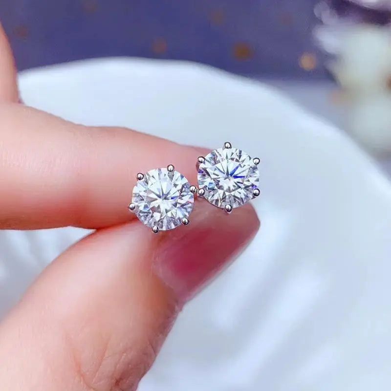 White Gold Plated Silver Stud Moissanite Earrings 2ctw