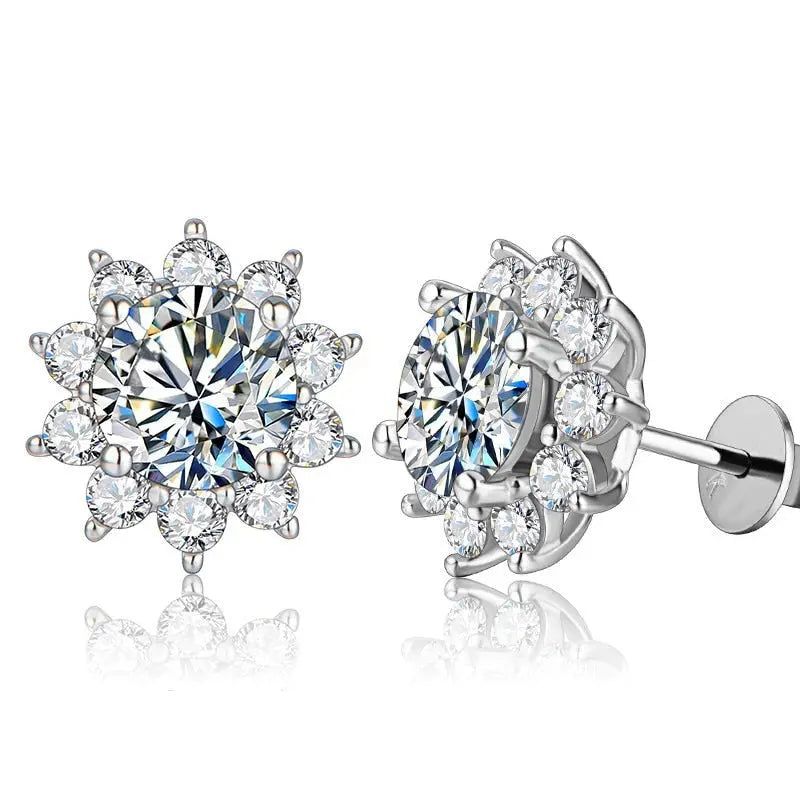 Silver Snowflake Moissanite Stud Earrings 1ctw - 6ctw