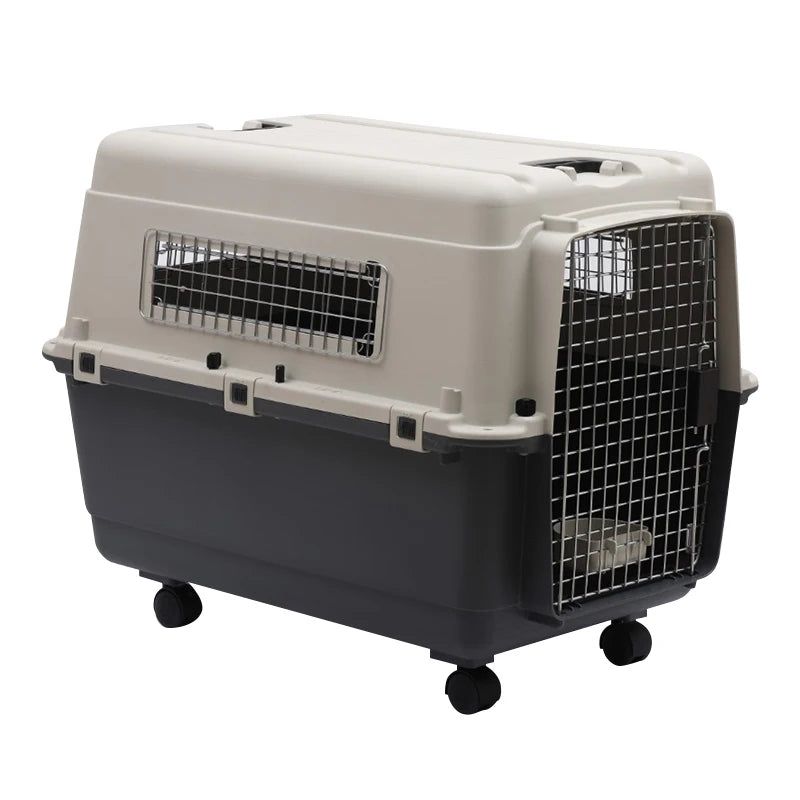 Premium Multi Types Cat Dog Handle Transport Box Portable Pet Outdoor Carrying Case With Anti-Slip Wheels