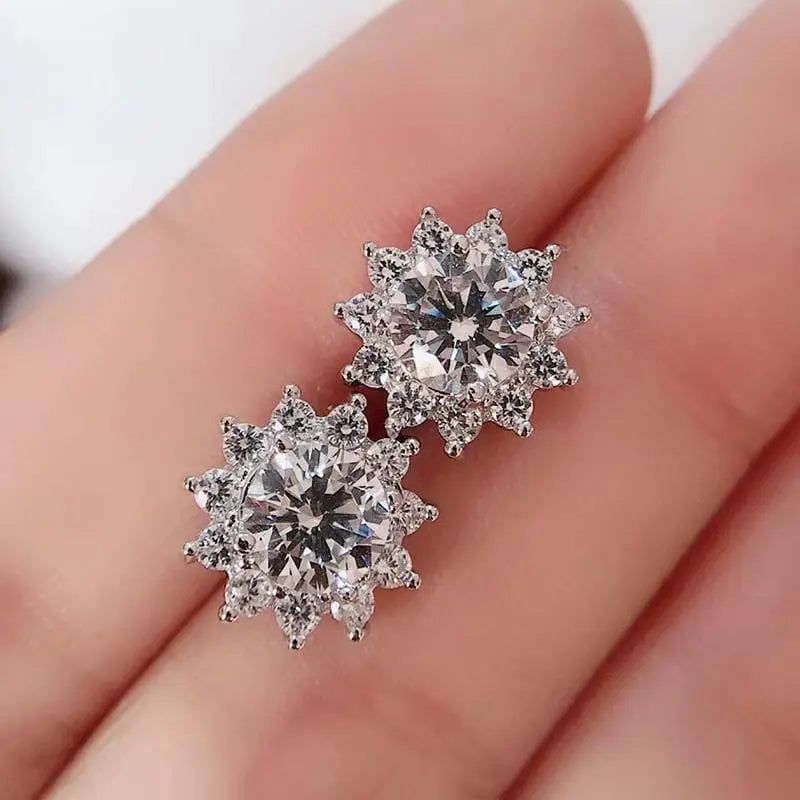 White Gold Plated Silver Halo Moissanite Earrings 2ctw