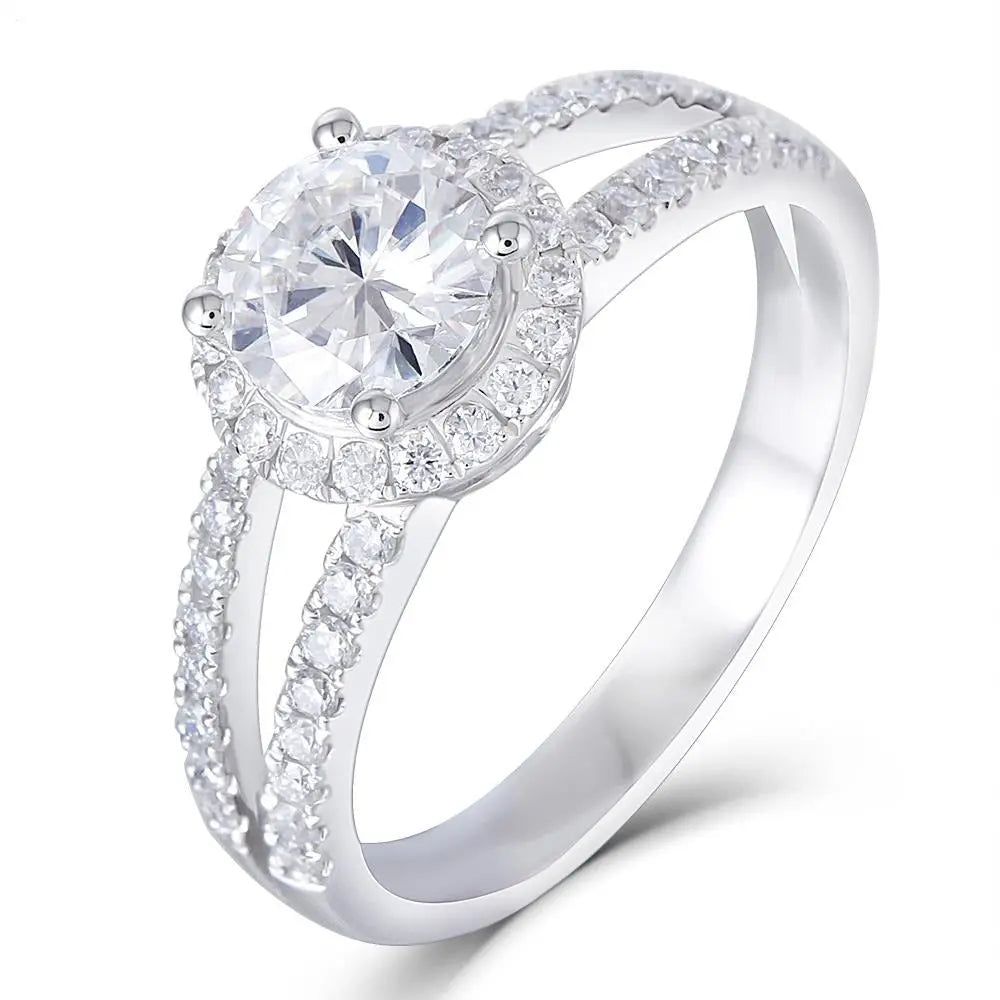 Unique Engagement Ring Styles - 14k White Gold Halo Moissanite Ring 1ct Center Stone