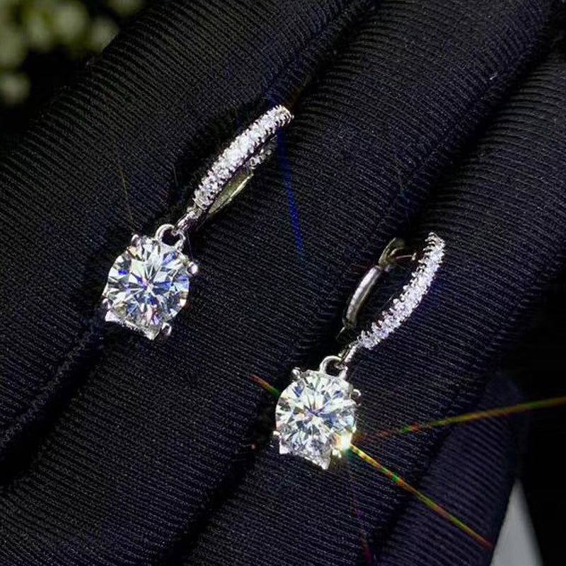 White Gold Plated Silver Drop Moissanite Earrings 1ctw - 2ctw Options