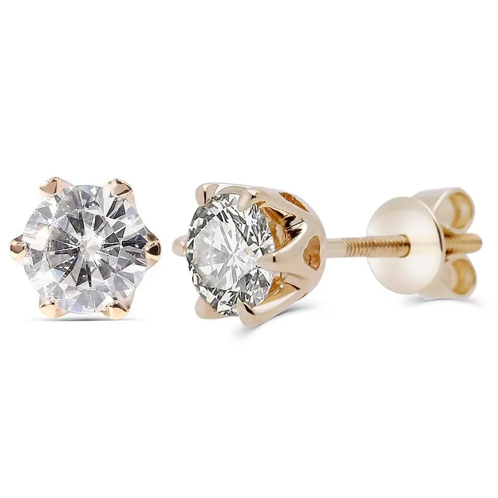 Stud Earrings Yellow Gold Collection - 14k Yellow Gold Stud Moissanite Earrings 1ctw