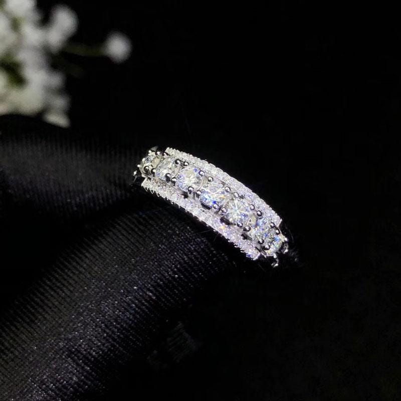 White Gold Plated Silver 7 Stone Moissanite Anniversary Ring for Her 0.77ct