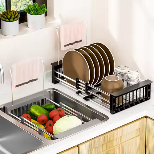 Retractable stainless steel kitchen drain rack