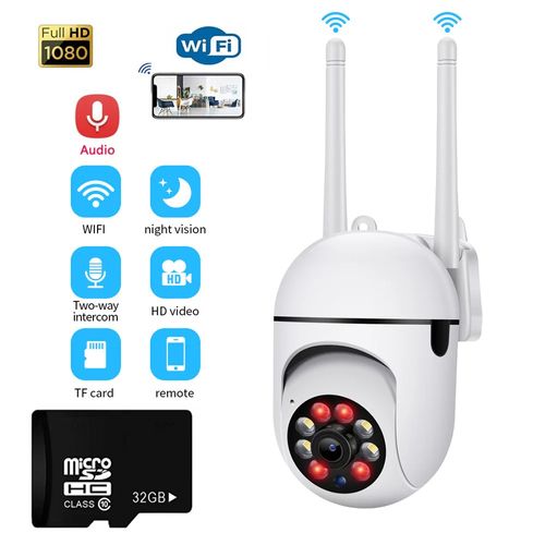 HD 1080P Mini Full Color Night Vision Wifi IP Camera Wireless Camera Full Color Night Vision Two Way Audio Motion Detection PTZ Dual Antenna Camera